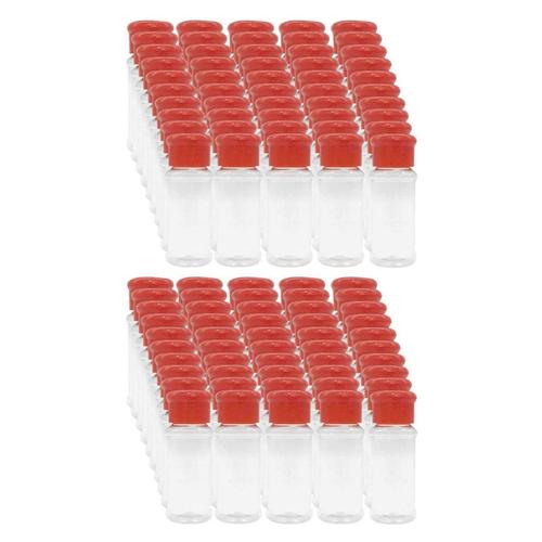 Ensemble de 100 Bouteilles D'épices En Plastique Vides pour Le Stockage L'Assaisonnement Barbecue, Sel, Poivre, Etc. Ml / 3,3 Oz, Rouge