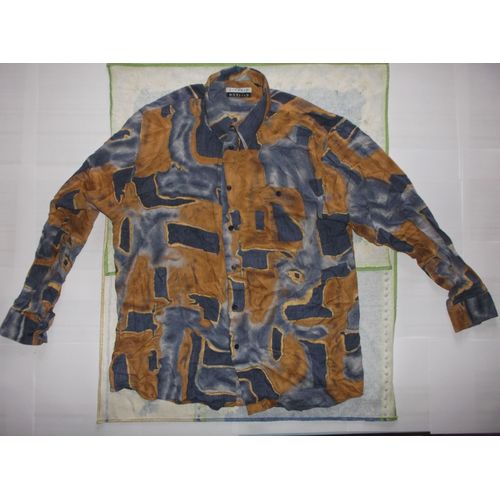 *** Chemise Viscose Imprimée *** - Jaune Moutarde & Bleue - « Giorgio Morello » *** - Taille 43 / 44 (3)