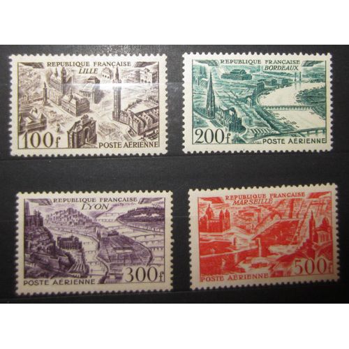 4 Timbres Poste Aérienne France 1949 Yvert Et Tellier N°24, 25, 26 Et 27 Série Des Grandes Villes Neufs** Gomme Intacte