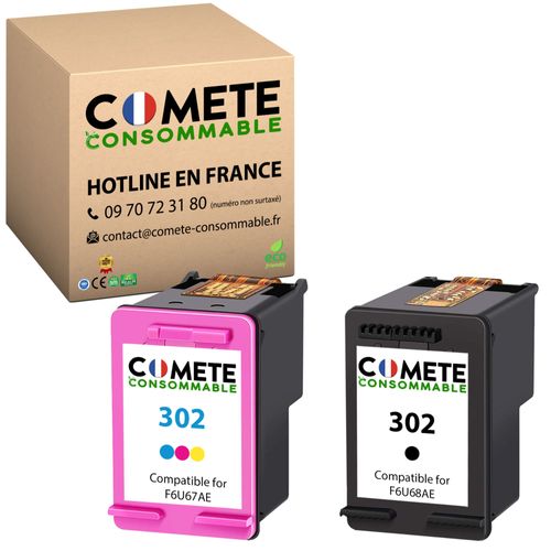 COMETE - 302 - 2 Cartouches d'encre Compatibles pour HP 302 - pour HP DESKJET 1110 2132 2134 3630 3631 3632 3633 3634 3638 HP Envy - COMETE CONSOMMABLE