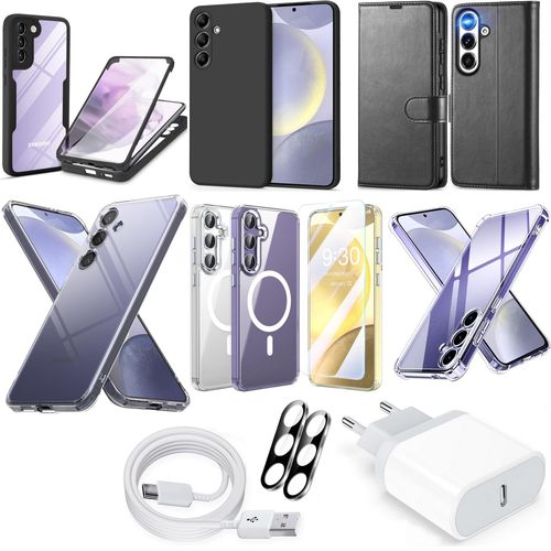 Kit 12 Accessoires Pour Samsung Galaxy S24 Plus - 6x Coque + Chargeur Secteur + Cable + Verre Trempé Camera