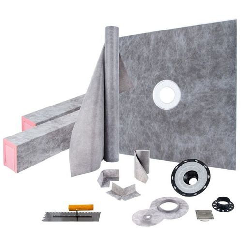 Kit Receveur de Douche-VEVOR-1219x1219mm-Grille Acier inoxydable 10 cm-Etanche-Drain Décalée PVC-2 Bordures de Douche-2 Truelle-Bain