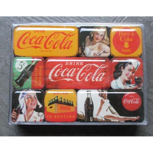 Lot 9 Magnet Coca Cola Jaune Pin Up Bouteille Frigo Usa