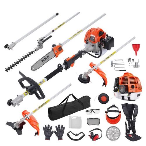 Outils de Coupe Multifonctionnel 6 en 1-VEVOR-Gaz 52 CC-Désherbeur-Taille-Bordure-Moteur Deux Temps-Tronçonneuse avec Rallonge