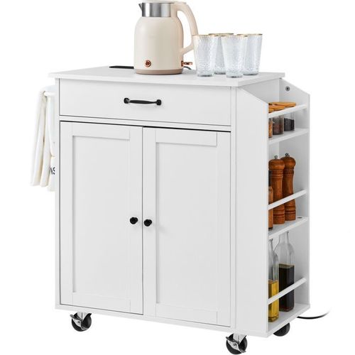 Chariot D'îlot de Cuisine-VEVOR-66 cm-avec Armoire de Rangement, Abattant,Barre à Serviettes, Tiroir-Blanc