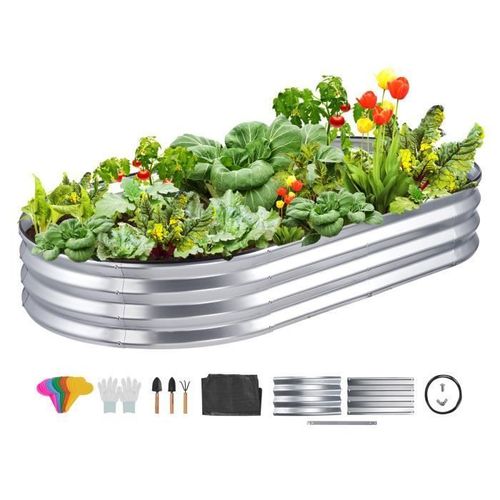 Vevor Jardinière Lit De Jardin Surélevé Potager Métal Galvanisé 182,5x92,5x28cm