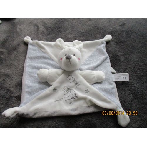 Doudou Plat Lapin Blanc Et Gris Imprimé Étoilessimba Toys Benelux