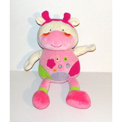 Doudou Vache Boule Blanc Rose Vert Bawi Peluche Vache Le Petit Nouveau 32 Cm