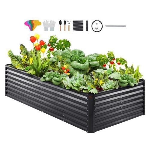 Vevor Jardinière Lit De Jardin Surélevé Potager Métal Galvanisé 240x120x60 Cm