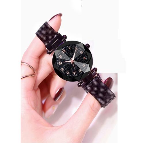 Montre Femme Habillée - Sous Cadran Étoilé Scintillant - Fermoir Magnétique - Top Tendance