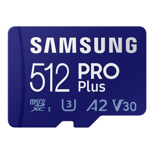 Samsung PRO Plus MB-MD512KA - Carte mémoire flash (adaptateur microSDXC vers SD inclus(e)) - 512 Go - A2 / Video Class V30 / UHS-I U3 / Class10 - microSDXC UHS-I - bleu
