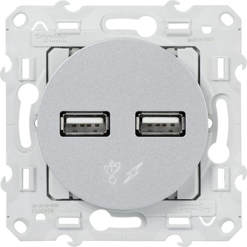 Double chargeur USB 2.1A 5V aluminium Odace