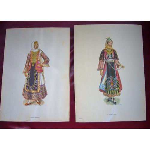Deux Grandes Gravures À Encadrer Costumes De Femmes Grecques Pharsale Et Messoghion