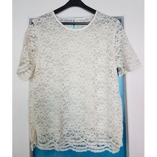 La Boutique  Top Blouse En Dentelle Écru Crème Ivoire T44fr