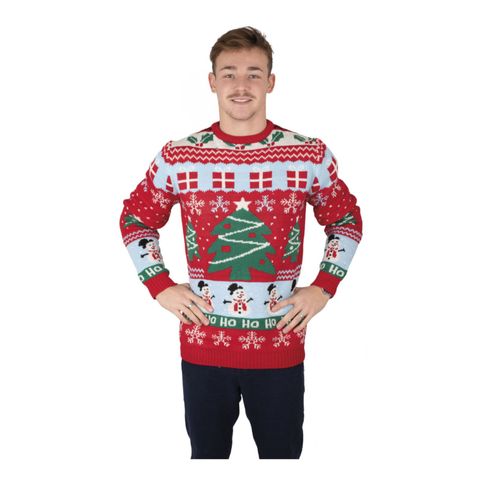 Pull De Noël Adulte Rouge Avec Sapins De Noël - Taille: L / Xl
