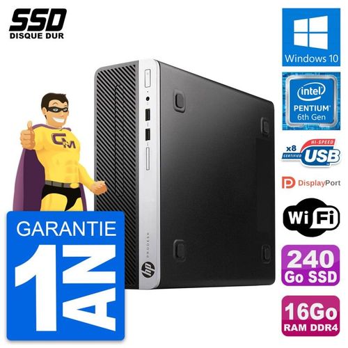 PC HP ProDesk 400 G4 SFF Intel Pentium G4400 RAM 16Go SSD 240Go Windows 10 Wifi