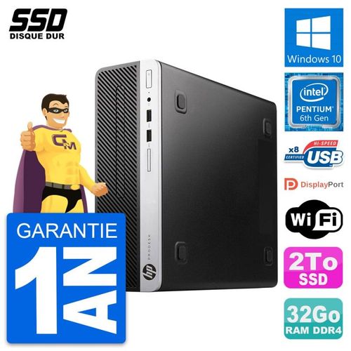 PC HP ProDesk 400 G4 SFF Intel Pentium G4400 RAM 32Go SSD 2To Windows 10 Wifi