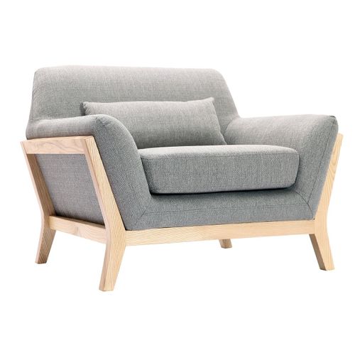 Fauteuil Scandinave En Tissu Gris Et Bois Yoko