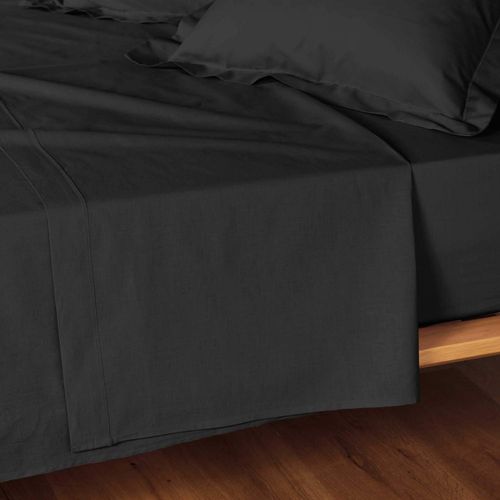 Drap Plat 2 Personnes 240x300 Cm - 100% Coton - Noir Noir