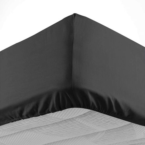 Drap Housse 180x200 Cm - Bonnet 30 Cm - 100% Coton - Noir Noir