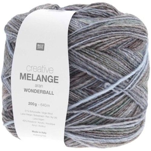 Pelote De Laine Creative Melange Aran Wonderball - 200 Gr - Rico Design 28 Multicolore Clouds