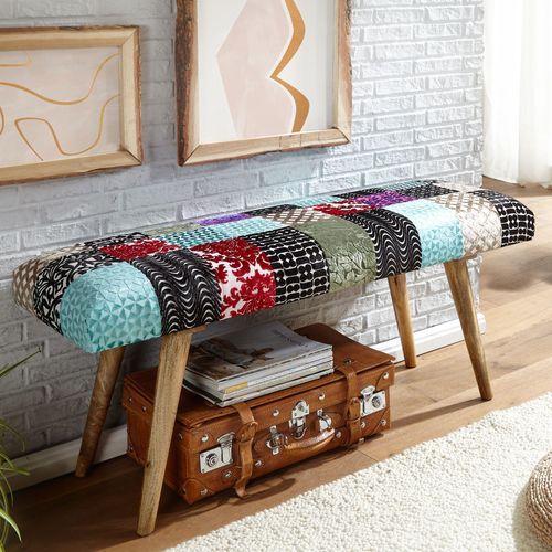 Banc Velours 105 Cm Bois Massif Rembourré Banc Banquette Couloir Tissu