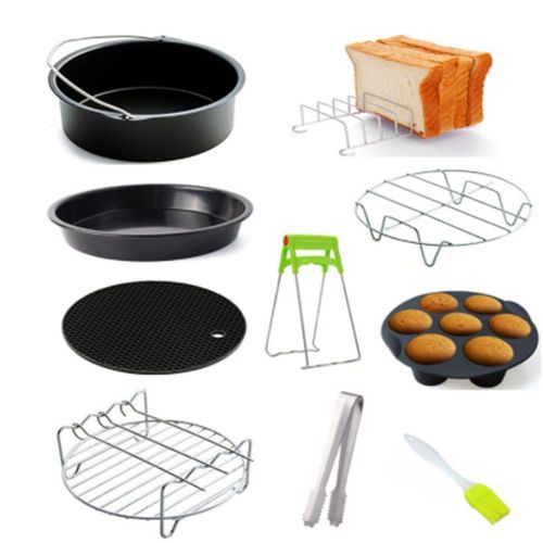 Ensemble de 9 accessoires pour friteuse à Air, plateau à Pizza, grille à Toast, support à vapeur, coussin isolant, pièces de cuisine à domicile 6 / 7 / 8 pouces
