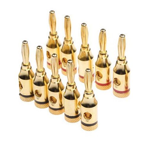 Fiche banane plaquée or 24k 4mm, 10 pièces, câble Audio pour haut parleur, connecteur broche