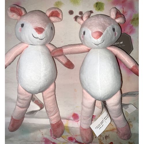 Doudou Biche Rose Sergent Major Mabilou Peluches Lot De Deux Doudous Roses Jouets Bebe Naissance