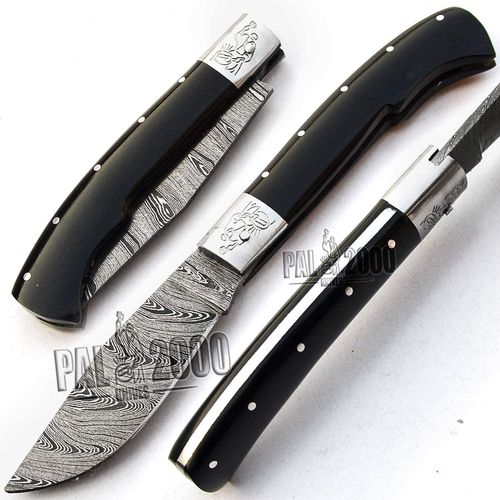 Couteau De Poche Pliant Avec Lame De 8 Cm En Acier Damas Gris Noir
