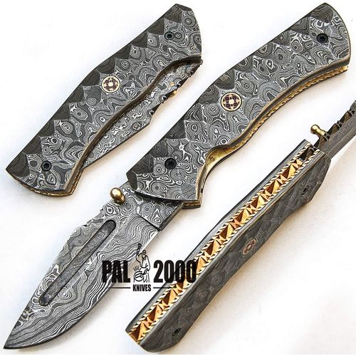 Couteau De Poche Pliant Avec Lame De 8 Cm En Acier Damas Gris