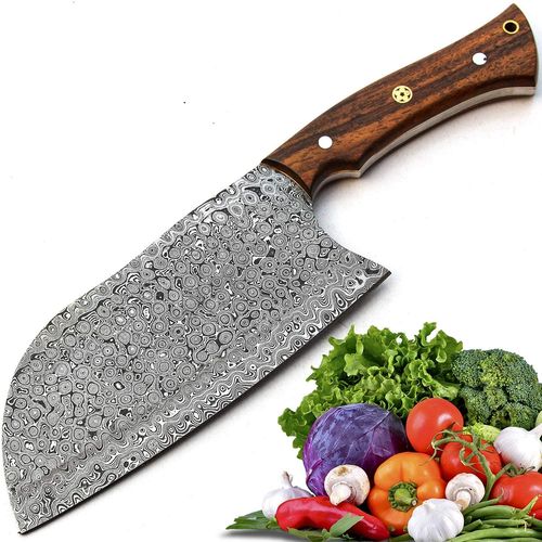 Couteau De Chef En Acier Damassé Fait Main Marron