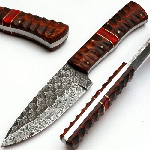 Couteau Avec Lame De 10 Cm En Acier Damas Marron