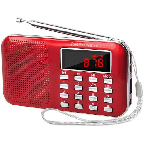 radio de poche AM FM avec supporte Carte TF/USB rouge gris