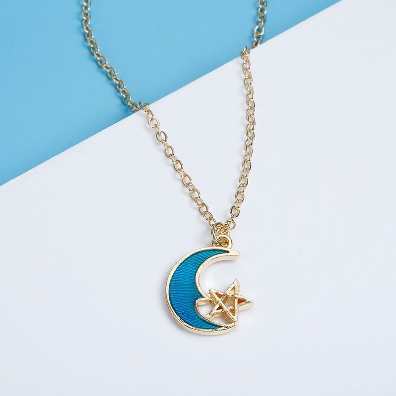 E -Collier Ras Du Cou De Mode Dessin Animé Émail Étoile Lune Planète Pendentif Chaîne Colliers Pour Femmes Cadeaux Collares Collier