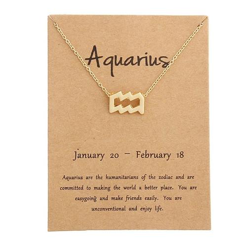 Aquarius-Gold-Have Card -Collier Avec Pendentif Signe Du Zodiaque,12 Constellations,Or,Chaîne Courte,Ras Du Cou,Lion,Balance,