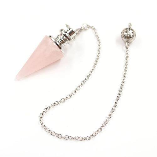 Rose Quartz -Pendule Conique En Pierre Naturelle,Pendentifs Coniques Chakra Avec Chaîne De Couleur Argent,Pour Downing,Bijoux Rei