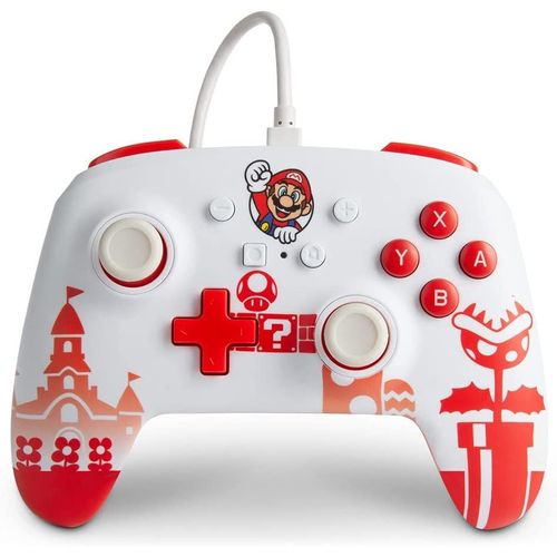 Manette Filaire Améliorée Powera Mario Rouge/Blanc Pour Nintendo Switch