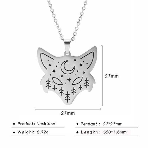 Necklace 6-45-50 Cm -Teamer Collier Avec Pendentif Animal En Forme De Renard Pour Femmes,En Acier Inoxydable,Chaîne,Cadeau Pour A