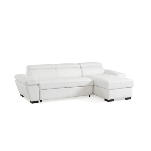Canapé D'angle Convertible En Cuir Jonova - Blanc - Angle Droit