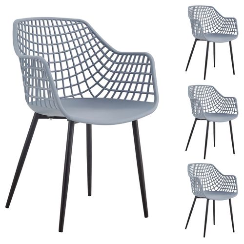 Lot De 4 Chaises Lucia Pour Salle ? Manger Ou Cuisine Au Design Retro Avec Accoudoirs, Coque En Plastique Gris Clair