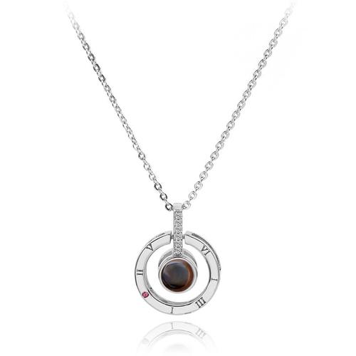 Necklace Women -Collier En C¿Ur,Pendentif Avec Projection Je T'aime,Couleur Rose/Argent,100 Langues Différentes,Collier De Maria