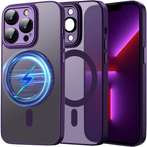 Coque Magnétique Pour Iphone 13 Pro Compatible Avec Magsafe, Protection D'objectif Tout Compris,Etui Translucide Mat Arrière Housse Fine Antichoc Case (Violet Foncé)