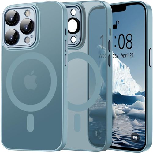 Coque Magnétique Pour Iphone 13 Pro Compatible Avec Magsafe, Protection D'objectif Tout Compris,Etui Translucide Mat Arrière Housse Fine Antichoc Case (Bleu)