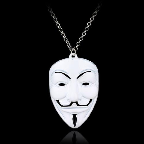 White-50cm -Film Bijoux V Pour Vendetta Pendentif Collier Anonyme Masque Collier Ras De Cou Breloque Hacker Masque Métal Collier Pou