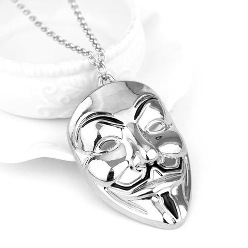 Silver-50cm -Film Bijoux V Pour Vendetta Pendentif Collier Anonyme Masque Collier Ras De Cou Breloque Hacker Masque Métal Collier Po