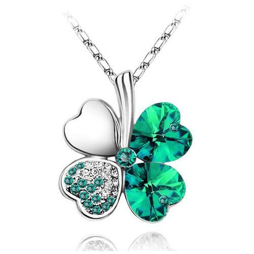 Silver Crystal Green -Cristal 4 Quatre Feuilles Feuilles Trèfle Pendentif Colliers Amant Cadeau Top Qualité Mode Bijoux Livraison Di