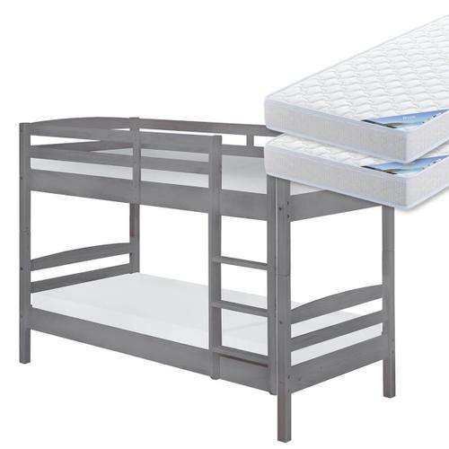 Stradi - Pack Lits Superposés 90x200cm + 2 Matelas Ibiza