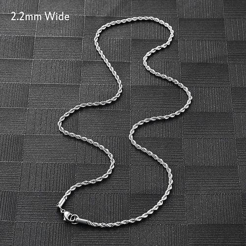 2.2mm Wide Silver-24 Inches 61 Cm -Collier En Acier Inoxydable Et Titane Pour Femmes Et Hommes,Chaîne À Corde En Or,Plusieurs Coul