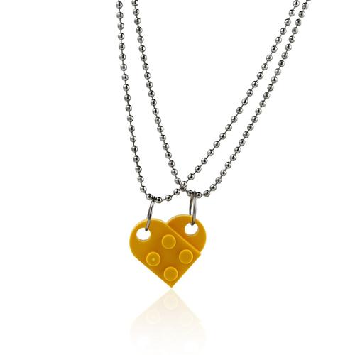 D Yellow -2 Pièces Mignon Amour Coeur Brique Pendentif Collier Pour Couples Amitié Femmes Hommes Fille Garçon Lego Elements Saint Va